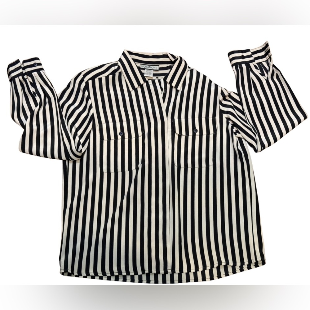 Notations Black Striped Button Down‎ Shirt Vintage Goth